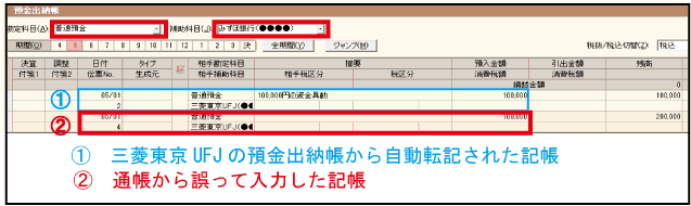 預金間の資金移動取引に係る入力 仕訳 方法 東京税理士会計士事務所