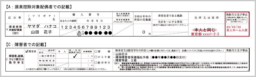 障害者控除（申告書における障害者情報の修正例示２）