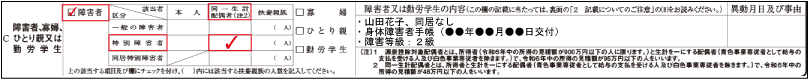 障害者控除（同一生計配偶者が障害者である旨の記載例示：特別障害者）