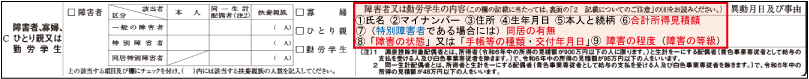 障害者控除（扶養親族が障害者である場合の障害の状態・程度の記載：16歳未満の扶養親族に記載がない場合）