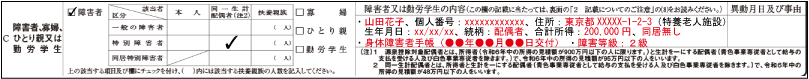 障害者控除（同一生計配偶者が障害者である場合の障害状態等の記載例示：源泉控除対象配偶者でない特別障害者）