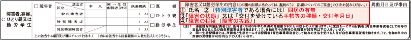 障害者控除（扶養親族が障害者である場合の障害の状態・程度の記載：控除対象扶養親族又は１６歳未満の扶養親族である場合）