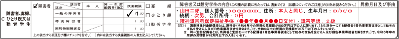 障害者控除（扶養親族が障害者である場合の障害状態等の記載例示：16歳未満の扶養親族に記載がない一般障害者）