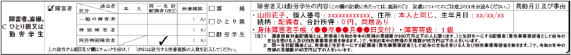 障害者控除（同一生計配偶者が障害者である場合の障害状態等の記載例示：源泉控除対象配偶者でない同居特別障害者）