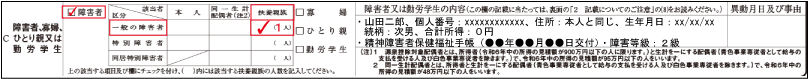 障害者控除（扶養親族が障害者である旨の記載例示：16歳未満の扶養親族に記載がない一般障害者）
