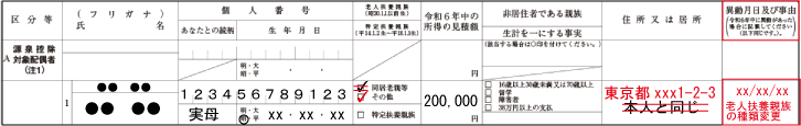 扶養親族控除（申告書における修正例示：老人扶養親族の種類の変更修正）