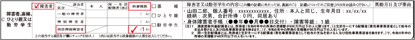 障害者控除（扶養親族が障害者である旨の記載例示：16歳未満の扶養親族に記載がない同居特別障害者）