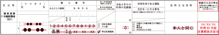 扶養親族控除（申告書における修正例示：扶養親族控除の撤回修正）