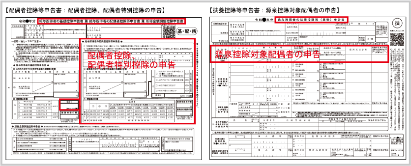 配偶者控除・配偶者特別控除：配偶者控除等申告書と扶養控除等申告書の源泉控除対象配偶者