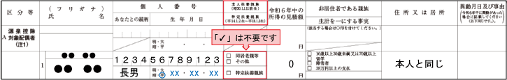 扶養控除（扶養控除等申告書の記載：一般の控除対象扶養親族）