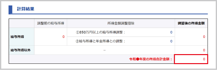 勤労学生控除：「自動計算機」における「合計所得」の表示箇所