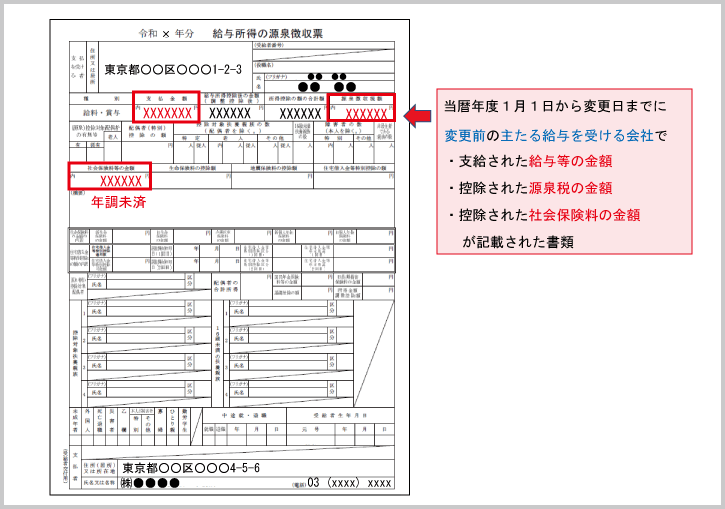 扶養控除等申告書：主たる給与を受ける会社を変更した場合の添付書類（源泉徴収票）