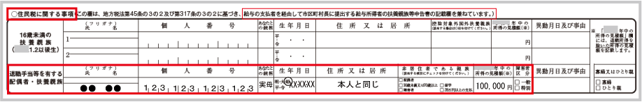 扶養控除等申告書の記載事項:(住民税に関する事項)退職手当等を有する扶養親族の記載例示